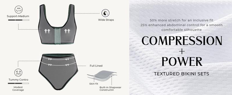 【S-2XL】Hanna Nikole Women's High Waisted Bikini Sets Two Piece Swimsuit with Tummy Control Textured Bathing Suits Tie Knot Swimwear for Beach Vacation