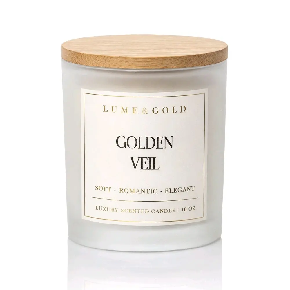 Lume & Gold Golden Veil Luxury Scented Candle 10 oz Soft Romantic Elegant with Bamboo Lid