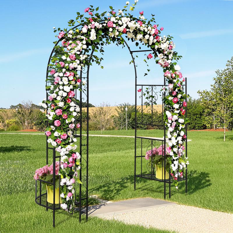 Arc Roof Double Layer Arch Trellis for Garden Vine Support, Sturdy Rustproof Iron Frame, Easy Ground Stake Installation, 78x23x83.9 Inch