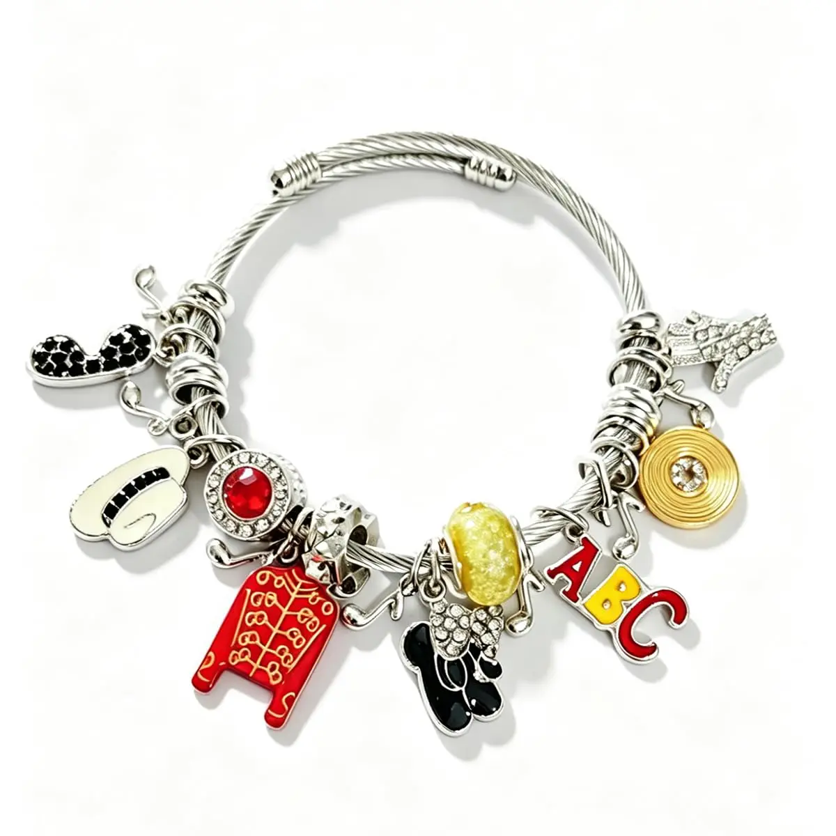 Stainless Steel Adjustable Charm Bracelets with Decorative Pendants, Wire-Wrap Adjustable Wire, Unisex Fit, Jewelry for Women, Men's Accessories, DIY Beading Accessory, Gift Box-Included for Daily Wear & Gifting