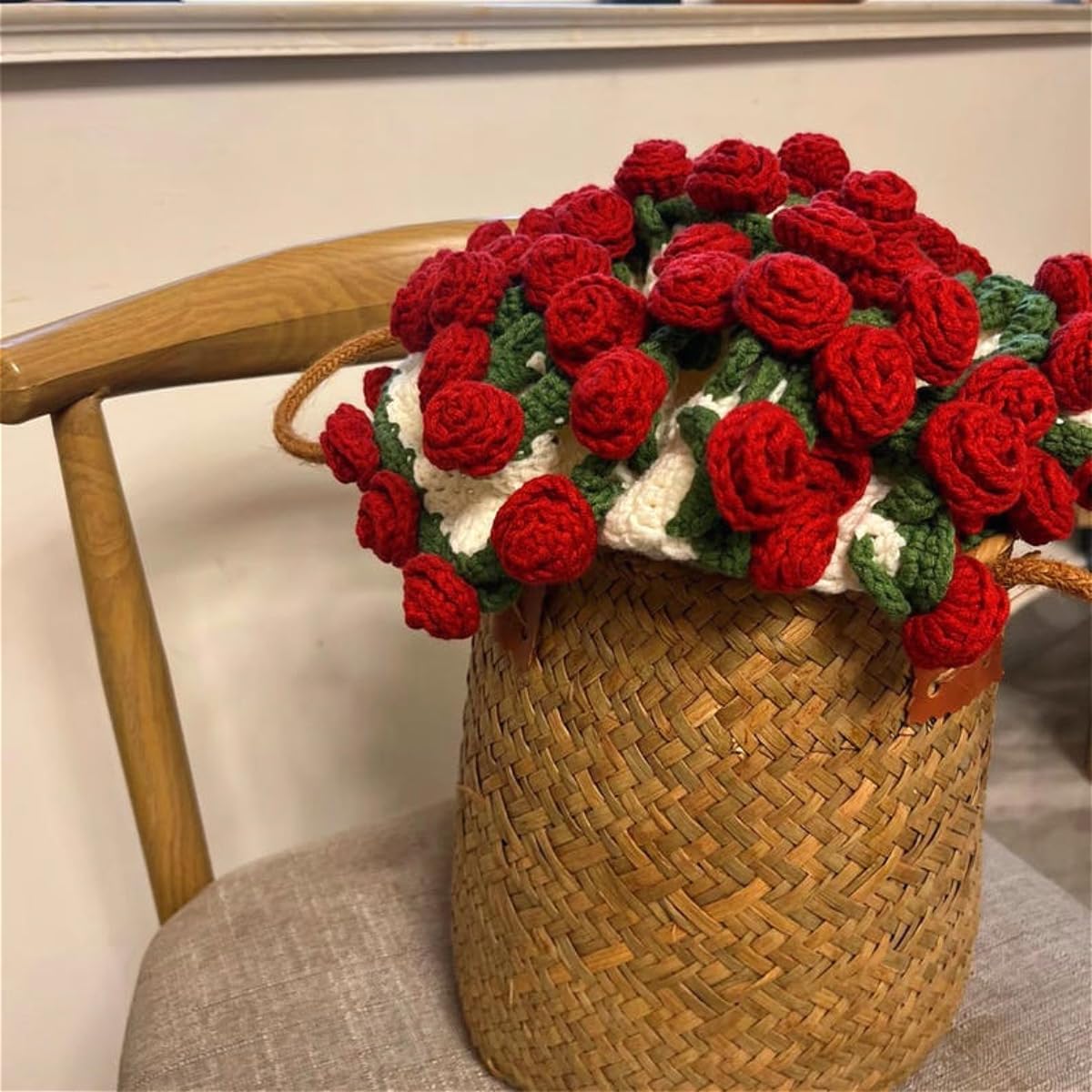 【FaddishDeal】Crocheted Bouquet Blanket, Handmade Soft, Lightweight, and Romantic Rose Knitted Shawl Blanket. Home decor, the perfect gift for Mom.