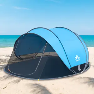 Night Cat UPF 50+ Pop-Up Beach Tent for 2-4 Persons - Easy Setup, Portable Sunshade Shelter 285 x 200 x 115 cm with Mesh Panels & Storage Pockets - Ideal for Family Beach Outings & Picnics