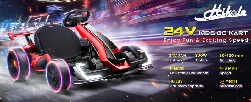 Hikole Electric Go Kart for Kids, 24V Drift Cart with Adjustable Seat, 3 Speed Mode, Fast 300W Motor, 8.5 MPH, EVA Tires, Ride on Toys for Kids 6-12 Years Old