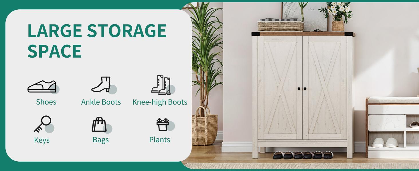 DWVO Shoe Cabinet with Doors, Farmhouse 5-Tier Shoe Storage Cabinet for Entryway, Large Capacity Wooden Shoes Rack Organizer for Entryway/Closet