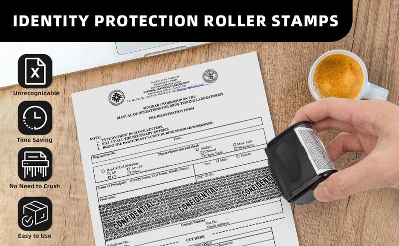 2 PACK-Privacy Protection Security Roller Stamp — Address & Billing Info Blocker, Home & Office Mailing Essentials 100m Long-Lasting Roll