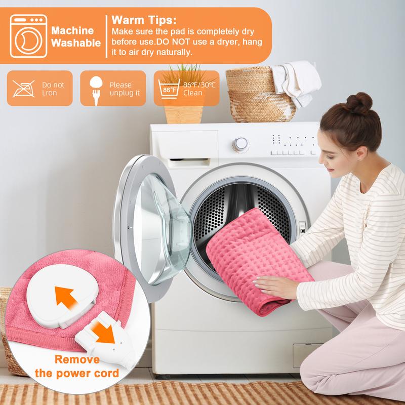 Pink Heating pad, 33  x 17 inches, 24  x 12 inches, with 6 temperature levels and 4 time settings, portable, heated back, neck, shoulders, and legs, machine washable, perfect holiday gift for men and women, Christmas gift