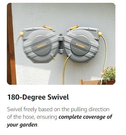 GLAHODEN Retractable Hose Reel, Max 130 FT / 115 FT / 100FT / 65FT Garden Water Hose Reel with 9-Pattern Nozzle, 180° Swivel Bracket Wall-Mounted, Automatic Rewind, Lock at Any Length, with Slow Return System，Optional Metal Bracket