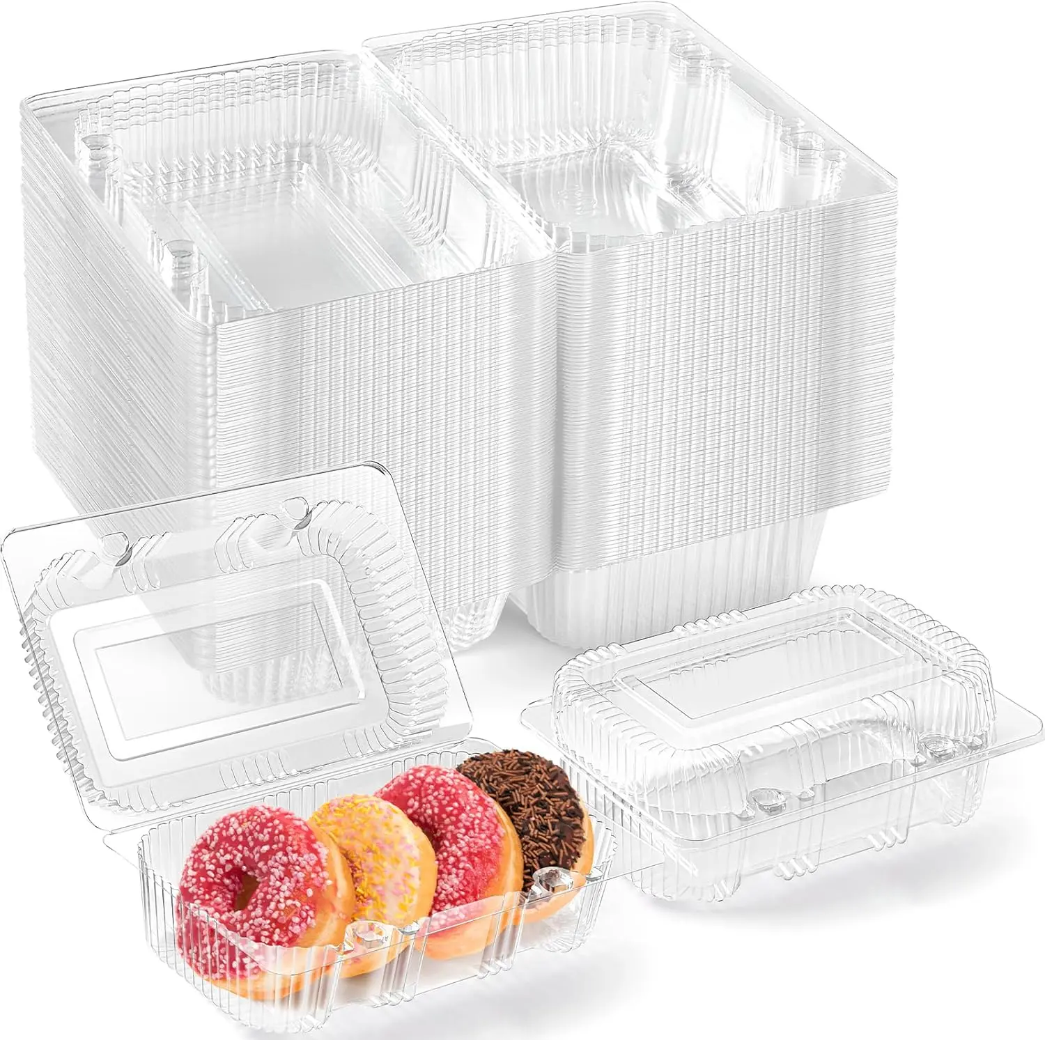 Disposable Sturdy Plastic Hinged Food Containers with Clear Lids (40 Pack) Clamshell Take Out Loaf Containers 7.2x4.7x2.56 Inches To Go Dessert Box Cake Slice Salad Pastry Sandwich Container