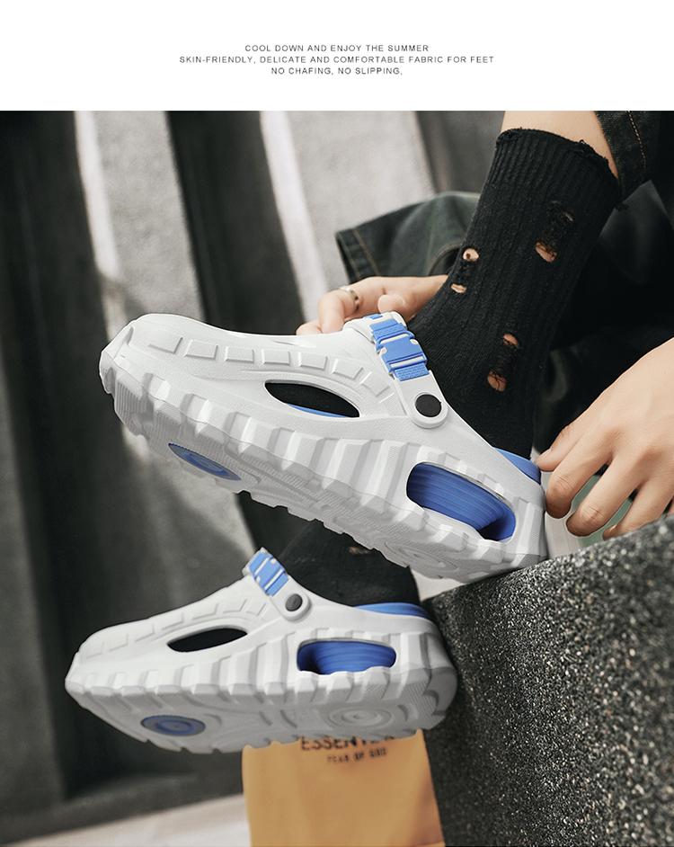 Men's Summer Slippers Outdoor Teenagers Thick Sole Height Increasing Driving Dual Use Closed Toe Cool Hollow Shoes