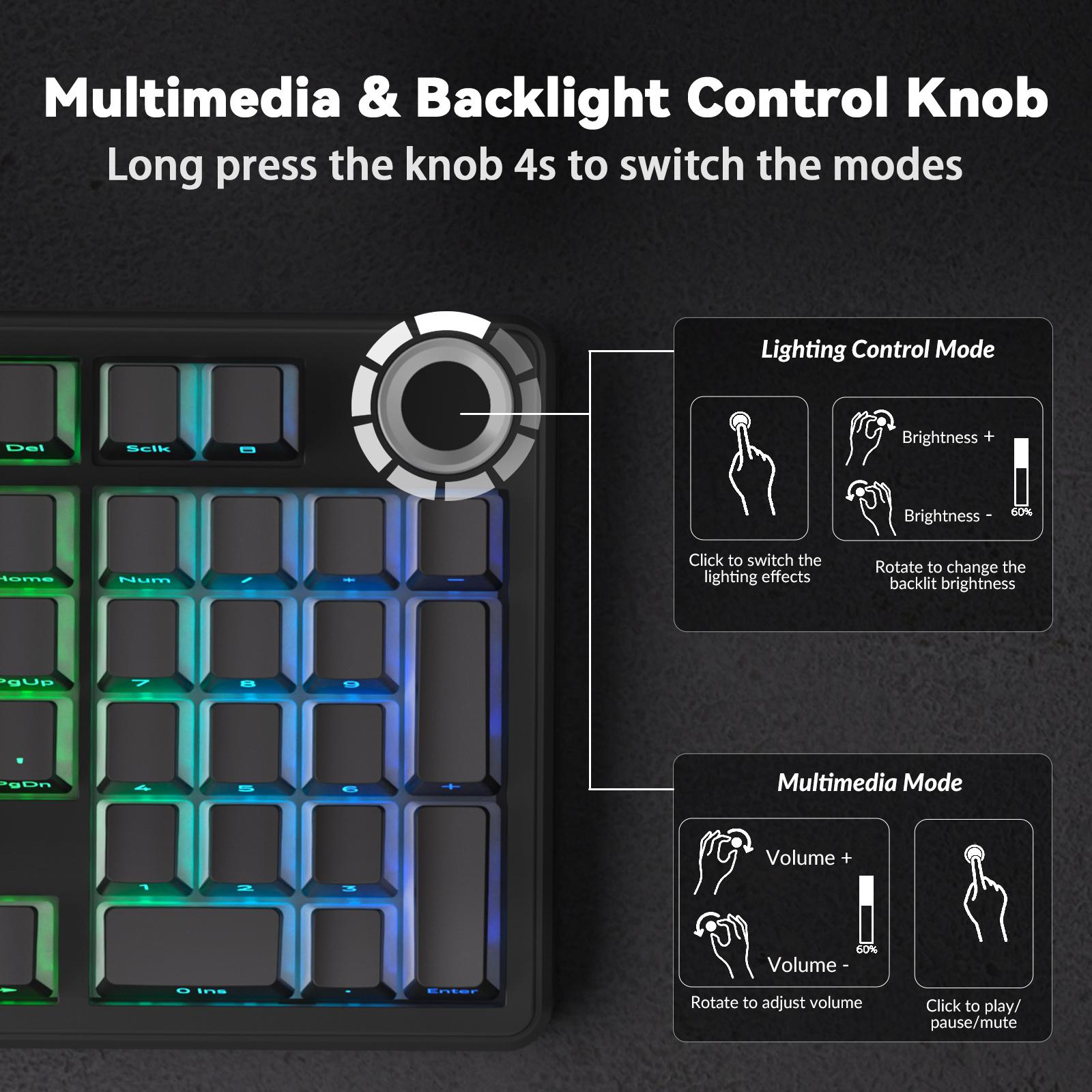 [Silent Switches]AULA F99 Pro Tri-Mode Mechanical Wireless Keyboard with Knob, BT5.0/USB-C/2.4GHz,Hot Swappable,Pre-lubed Switches,Gasket Structure,RGB Backlit Computer Gaming Keyboard (Black) Creamykeyboard Office PC Accessories TikTokShopfalldealsforyou