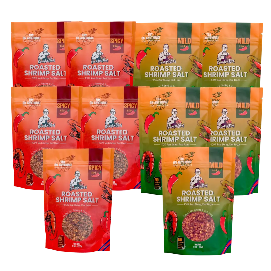 PREMIUM Roasted Shrimp Salt 10 PACK MILD & SPICY Flavor Natural Spice Vegetable Cambodian Seasoning Combo Pack