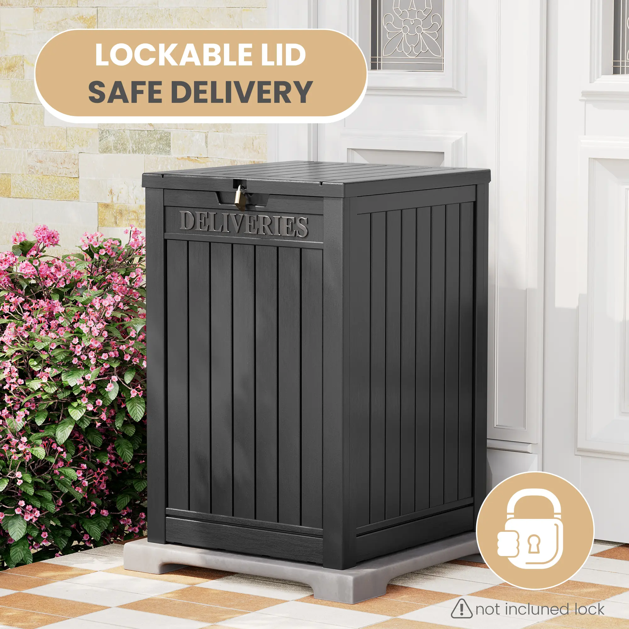 BIFANUO 48-Gallon Outdoor Parcel Drop Box, Lockable Secure Storage Box, Outdoor Resin Parcel Drop Box, Waterproof Design, Suitable for Backyards, Gardens, Patios, and Lawns, Black,  Summervibes.