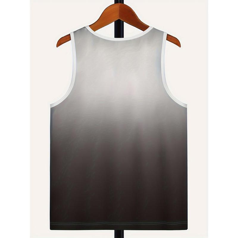 Men'S Hawaiian-Style Tropical Beach Gradient Coconut Tree 3D Print Sleeveless Tank Top - Fitness, Vacation, Home & Outdoor Sportswear, Adult, Hanzunpin Brand, Summer Casual Wear, Beach Wear |   Tropical Print Top |   Comfortable Fit, Beach Wear