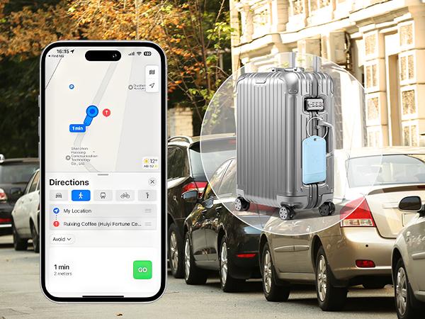 Smart Luggage Tag with Apple Find My(IOS only), Premium Leather Luggage Tags for Suitcase, Travel Bags, Backpacks, Anti-Lost Suitcase Tag Tracker for Travel with Privacy Name Card, Rechargeable Black Bluetooth