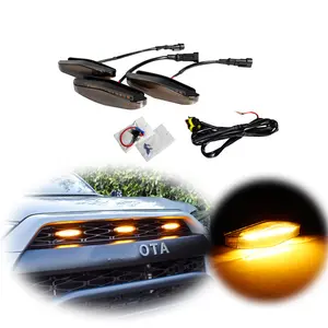 3PCS Smoke Lens Amber LED Grill Mount Lights Assemblies For Toyota 4Runner 2014 2015 2016 2017 2018 2019 2020 2021