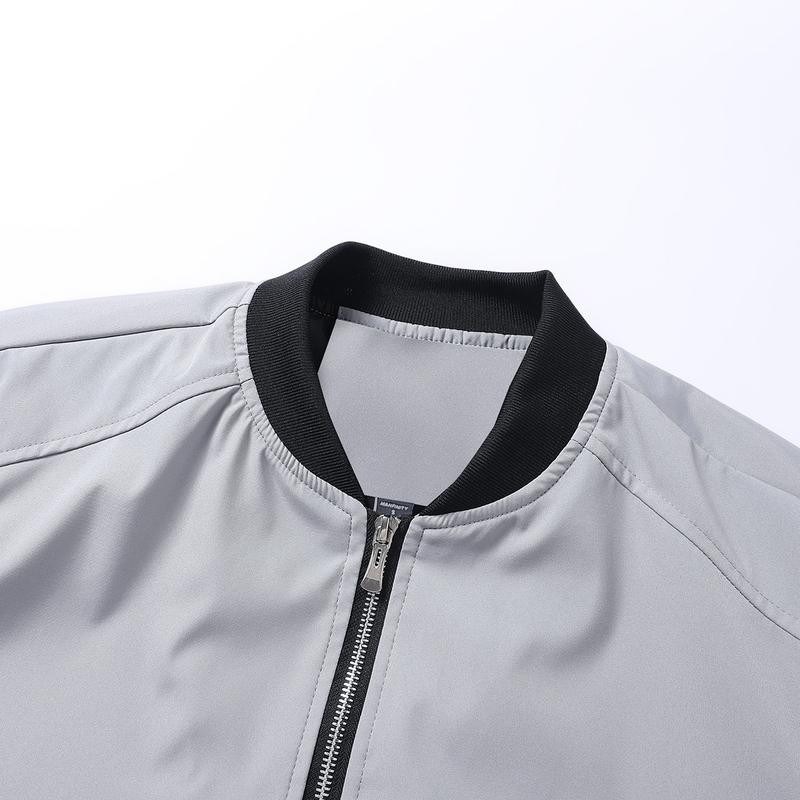 Men's casual spring-autumn lightweight windbreaker with zipper and multiple pockets, classic pilot jacket, using warm fabric, soft and comfortable, solid color collar, suitable for dates, running parties, gatherings, work and daily wear.