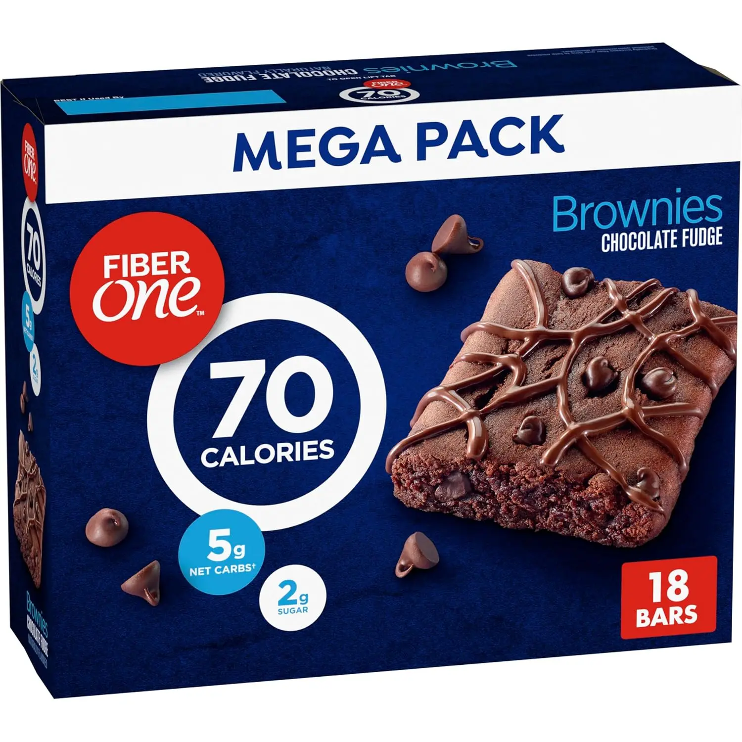 Fiber One 70 Calorie Chocolate Fudge Brownies, Mega Pack, 18 ct, 16 oz | 26% Daily Value of Fiber per Bar, 70 Calories & 2g Sugar, 5g Net Carbs, Bulk Pack for Office or Pantry Stocking