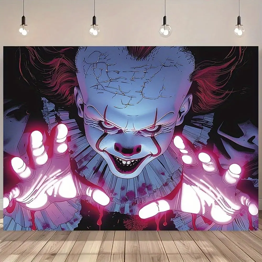 1pc 2D Flat Polyester Halloween Backdrop, Clown Circus Vampire Attack Theme Banners & Ornaments, Hanging Decoration for Indoor/Outdoor, Power-Free Live Stream Prop, Feather-Free Textile Decor (in)
