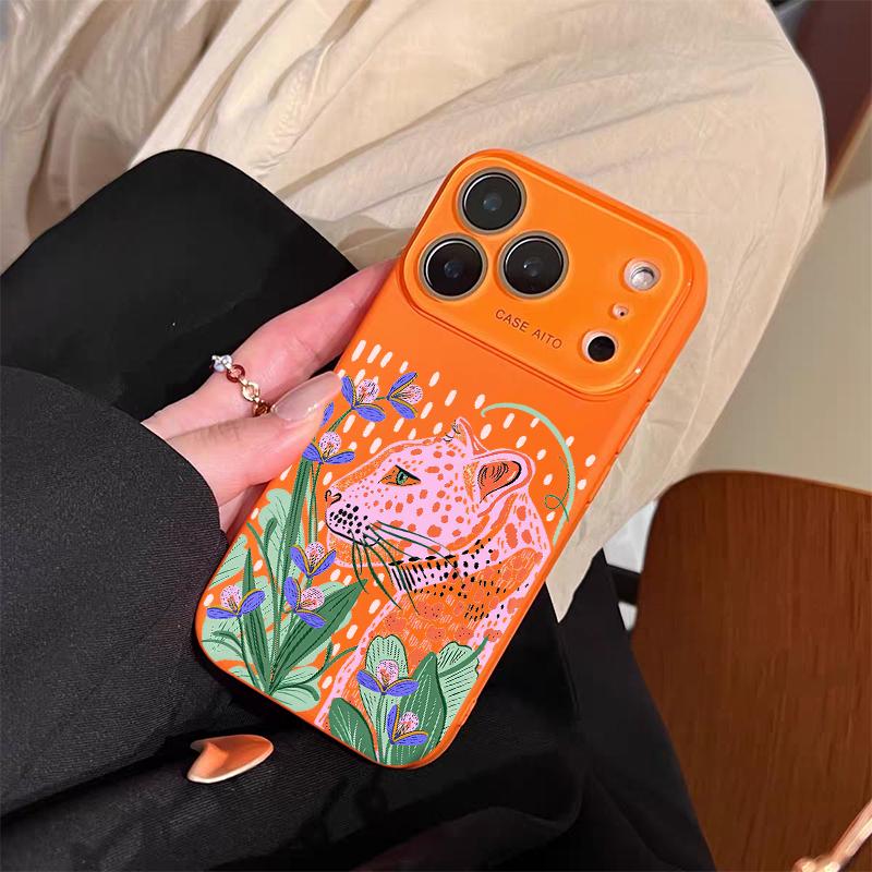 Pink Leopard Art Case for iPhone 17 Pro Max 17Air 17 16E 16 15 14 13 12, Ultra Skin-Friendly TPU, All-Inclusive Glass Lens Protection, Aesthetic Leopard Print Gift, Dopamine Ins Style Solid Color Cover, Shockproof Slim Case, Lens Window Design