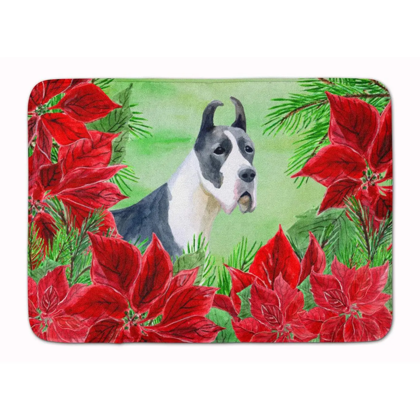 Harlequin Great Dane Poinsettas Indoor Soft Rectangle Memory Foam Mat - Machine Washable Textile Rug CK1292