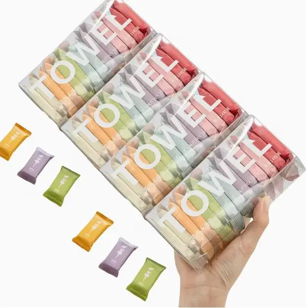 56-Piece Disposable Compressed Hand Towels - Individually Packaged, Wet-Dry Dual-Use, Compact, Hygienic, Portable for Travel, Gym