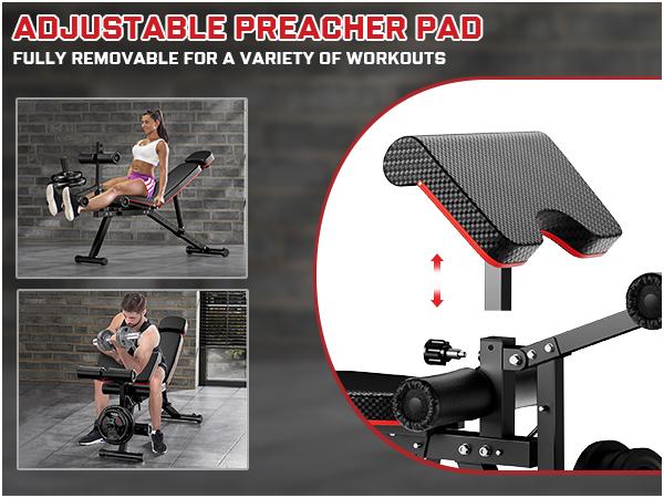 Bearbro 10 Positions Adjustable Weight Bench Workout Bench for Home Gym,Olympic Weight Bench Press for Full Body Workout 900lbs
