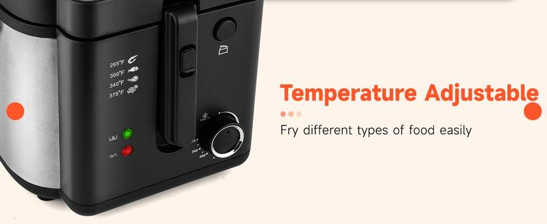 SUSTEAS Fryer 1500 Watt with Temperature Control, Fast Heat-Up Removable Lid, 4 Liter Non-Stick Inner Pot & Basket for Easy Cleaning Cooker Kitchen Appliances Electric Frying Pan