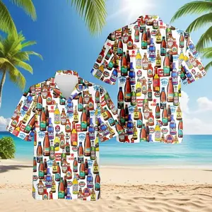 Beer Bottle Hawaiian Shirt Men Women Casual Summer Beach Shirt Tropical Street Style Festival Party Wear Loose Fit Breathable Cool Short Sleeve Vacation Shirt Unisex