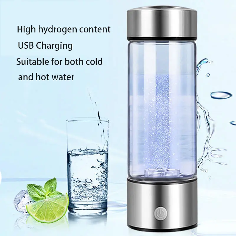 Hydrogen Water Bottle Generator, Portable Rechargeable Aquahealth Hydrogen Water, Hydrogen Water Electrolyzer, Using SPE/PEM Technology, Suitable for Home, Office, Travel, Fitness Drinking (Silver)