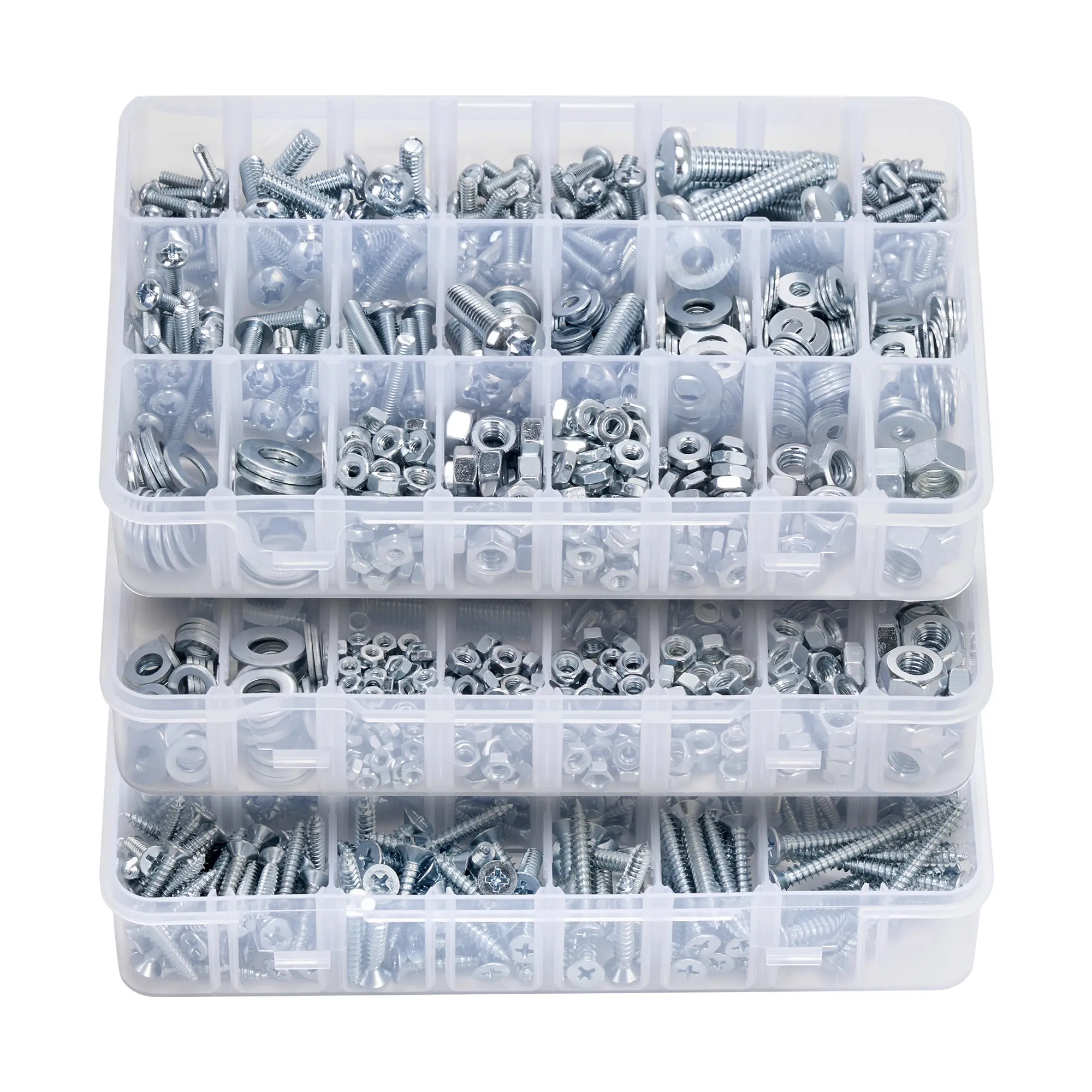 【Summerfinds】VEVOR 2250 Pcs Bolts and Nuts Assortment Kit,Metric + Imperial Machine Screws and Flat WashersAlloy Steel M3/M4/M5/M6/M8 Multiple Sizefor Equipment/Vehicle Assembly,Galvanized White