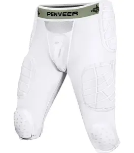 Penveer 7.0 Adult Football Girdle for Men with Cup Pocket - Padded Compression Shorts with Integrated Hip, Thigh, Knee & Tailbone Pads for Maximum Protection (White)