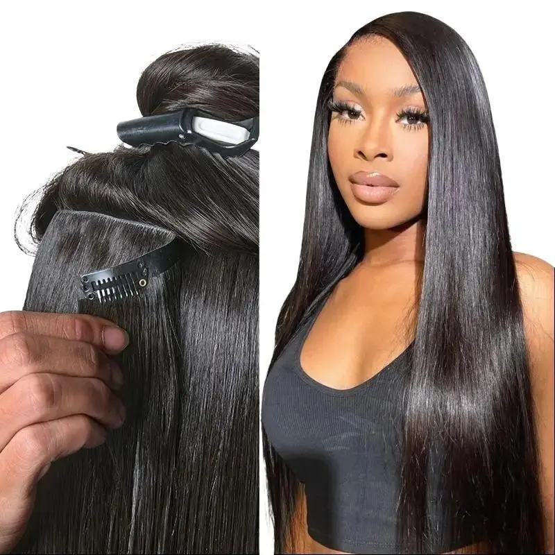 LUVME Clip-Ins 100% Virgin Human Hair Seamless & Invisible Edge Straight/Body Wave/Kinky Curly/Yaki Straight/Messy Curl/Burmese Curl