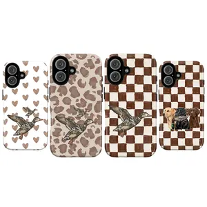 Retro Duck Checkered Phone Case – Brown Vintage Aesthetic Duck - Phone Case For IPhone 17 Air 16 15 14 Plus 13 12 11 Pro Max  Samsung galaxy PLus Ultra 22 23 24 25 26 series