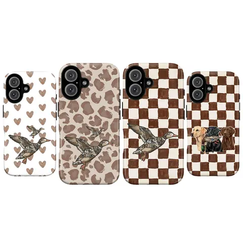 VYD Durable Camo Retro Duck Checkered Cellphone Casing - Brown Vintage Aesthetic, Tropical Shell Design, Shockproof Polycarbonate Rubber Protection, Easy to Clean, Christmas Gift Accessory, for iPhone 13,14,15,16,17,18 Pro Max, Women's Phone Accessories