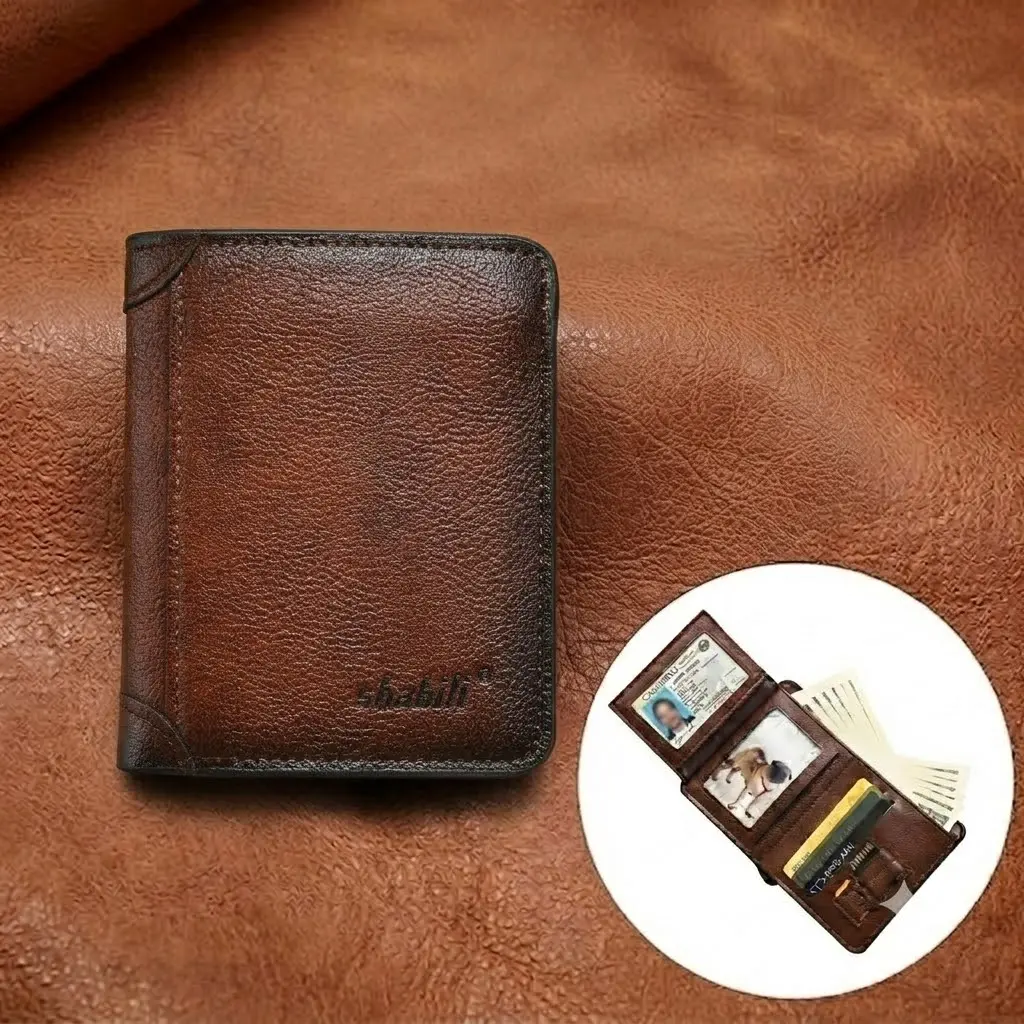 Men's Vintage PU Leather Tri-Fold Wallet, Soft PU Leather Vertical Wallet with Multiple Card Slots, High Capacity Wallet for Cash & Cards