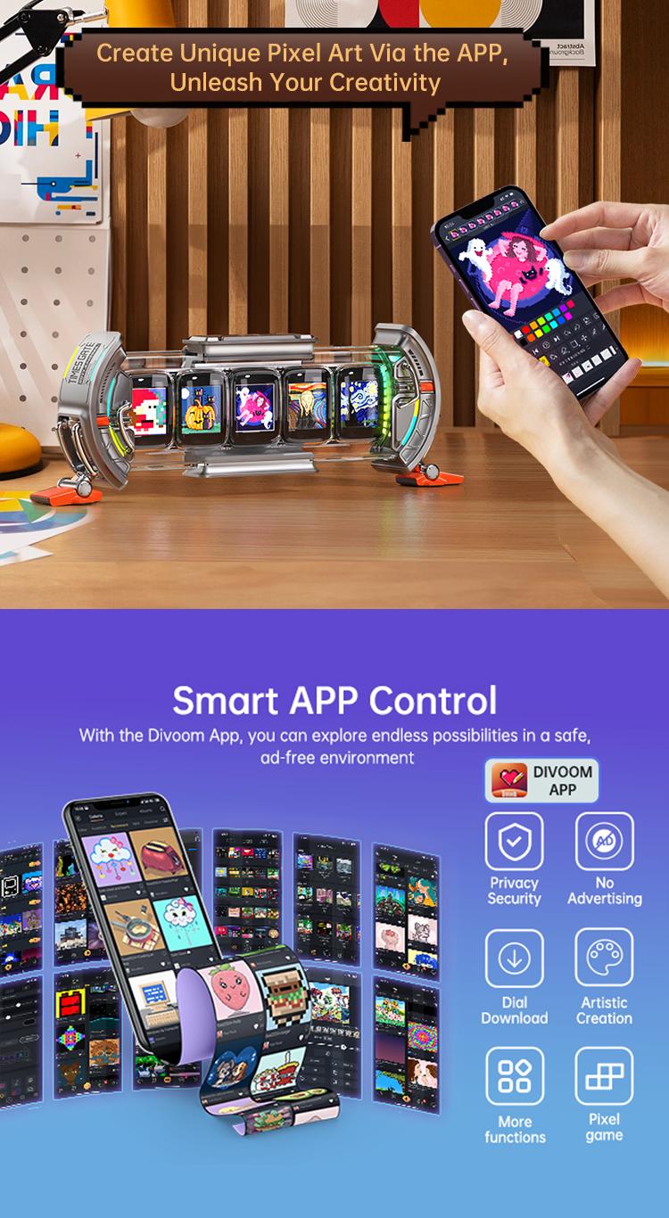 Divoom Times Gate - Cyberpunk Gaming Setup Digital Clock with Smart APP Control, WiFi Connect, RGB LED Display, Personalized Dashboard, Pixel Art for Gaming Room & Office Decor Ambient Light Lcd,rgb light,Interactive night gift Interaction lamps