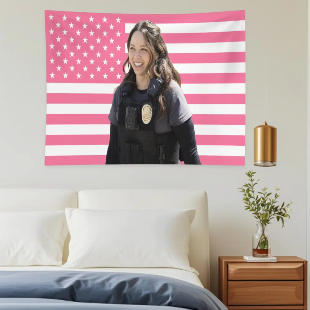 Tapestry Decor Lucy Chen The Rookie Pink American Flags Tapestry Tim Bradford For Tapestry Wall Decor, Indoor Wall Tapestries, Room Decor, Peach Decorative Light 40X30In (102X76Cm)