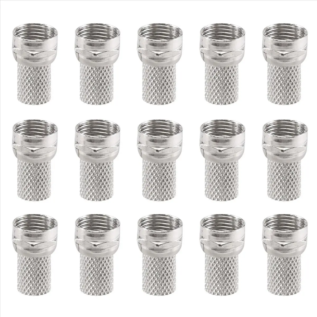 15 Pcs Plated Alloy Silver Tone RG6 F-Type Solderless Twist-On Straight Thread Coaxial RF Male Connectors, Tools & Hardware Accessory for CCTV Camera, Reduces Assembly Time & Simplifies Installation