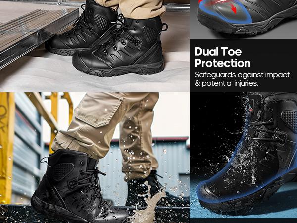 NORTIV8 Men's Waterproof Steel Toe Cap Work Boots Black Boots for Men and work boots for men Footwear Boy Tactical Shoes Closed Walking Shoes Worker Bota steel toe shoes non slip work shoes