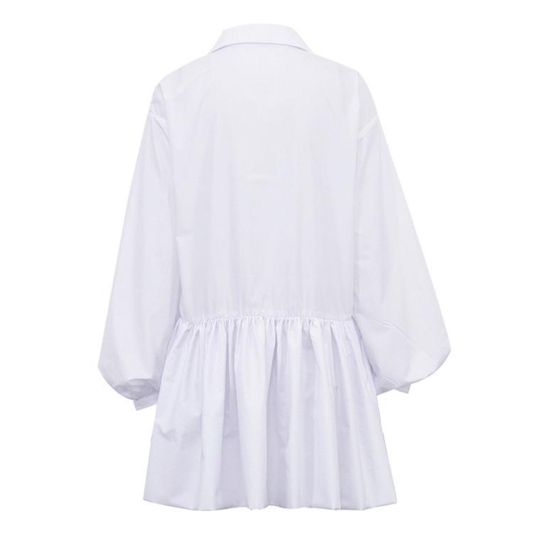 Uoozee Mini Shirt Dress, Puff Sleeves, Buttons, Solid Color, Lapel Casual Women's Summer Leisure Wear Basic Comfortable Ladies Simple Short Long Sleeve Shirt Dress Suitable for Dating, Daily Leisure, Party Springtok Womenswear