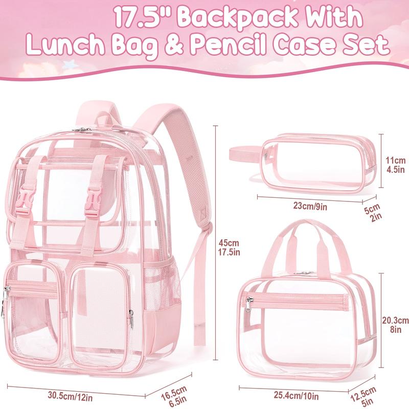 Fimibuke Waterproof Clear Backpack 3PCS Set with Lunch Box & Pencil Case – Lightweight School Backpack Stadium Approved for Elementary, Middle & High School Students TikTokShopBacktoSchool
