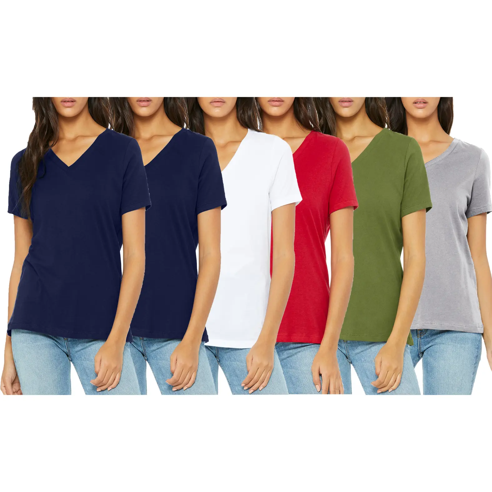 (V-Neck Stretch) NV-NV-WH-RD-OL-HG