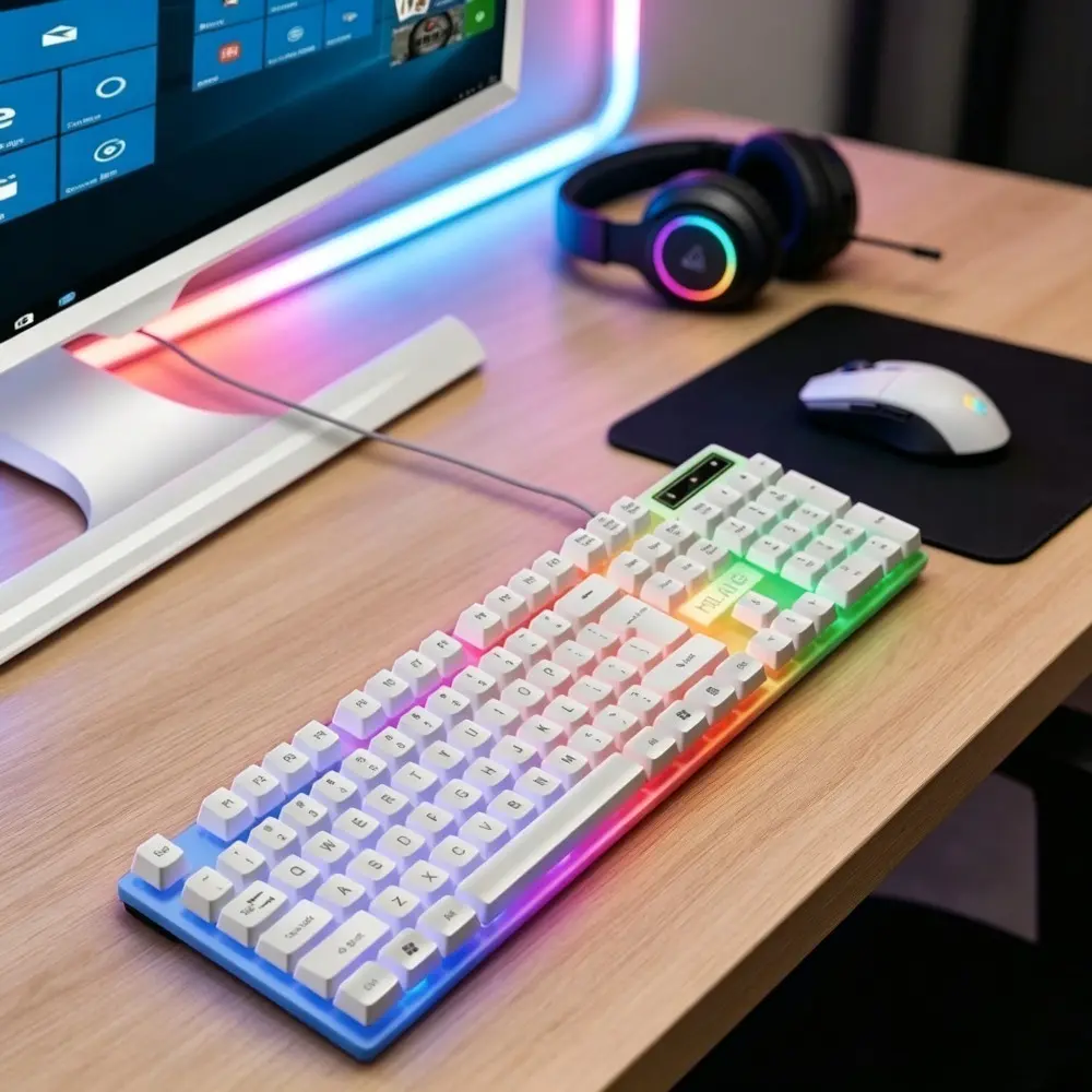 1pc 104-Key Rainbow RGB Backlit Wired Gaming Keyboard - Full-Size Plug-and-Play with Numeric Area, Compatible with Computers & Laptops, Ideal for Gaming & Office Use, Keyboard For Gaming, Rgb Light