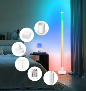 1.2m Smart PP RGB LED Corner Floor Lamp, App & Remote Dual Control,Music Sync, Custom Scene Modes, Dimmable Modern Standing Ambient Light for Living Room, Gaming Room
