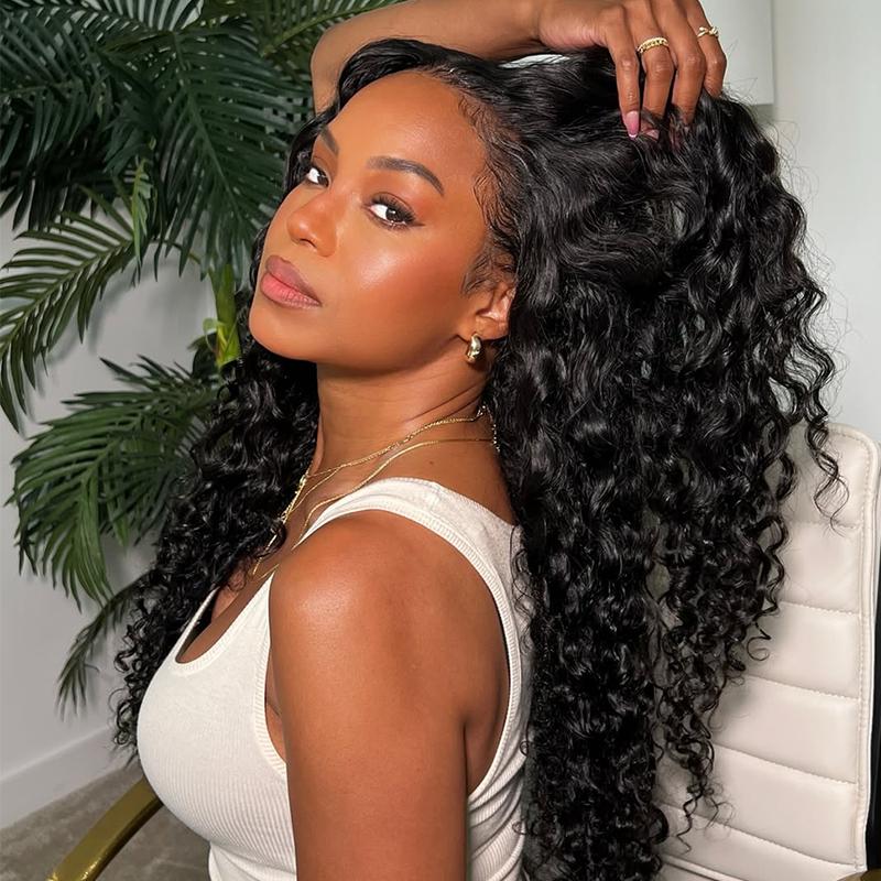 Pizazz Hair Pre_bleached Small Knots Water Wave 13x6 HD Transparent Lace Front Wigs Human Hair Pre Plucked 220 Density Wet and Wavy Curly Human Hair Wigs for Women with Hairline