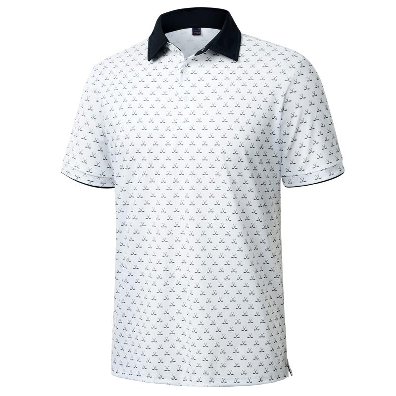Alimens&Gentle Men's Printed Collar Short Sleeve All Over Print Polo Shirt, Moisture-Wicking, Lightweight, Stretchy, Regular Fit, Versatile for Daily or Business Casual