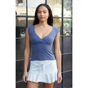 John Galt Women's Blue Polka Dot Amara Surplice Tank Top