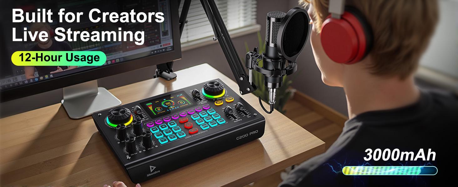 【Live Stream Exclusive】Ideanthro C200 PRO-P15 Sound Card，Audio Mixer with Dual-Core DSP, Dual Microphone & Headphone Outputs, Adjustable Tone, Multiple Voice-Changing Modes, Fully Compatible with Mainstream Live Streaming Platforms