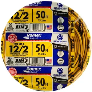 Southwire 28828222 12/2 50' with Ground Romex Brand SIMpull Residential Indoor Electrical Wire Type NM-B Yellow
