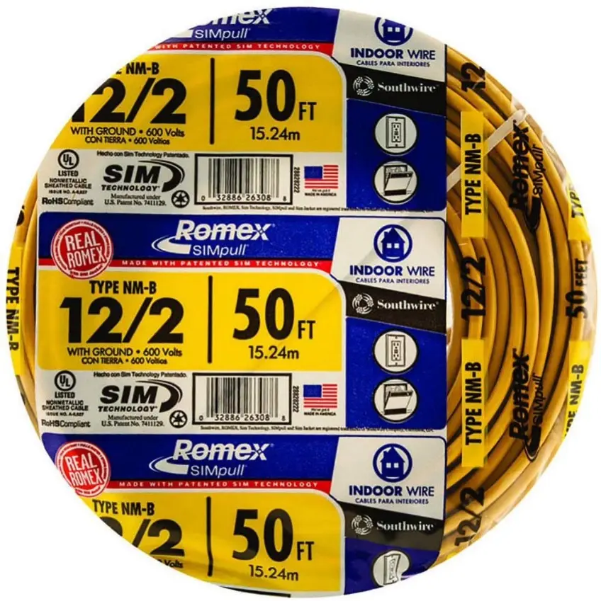 Southwire 28828222 12/2 50' with Ground Romex Brand SIMpull Residential Indoor Electrical Wire Type NM-B Yellow